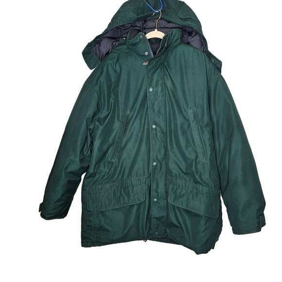 Eddie Bauer Vintage Mens L/G Green Hooded Parka Puffer Jacket Wool Goose Down - Picture 1 of 13